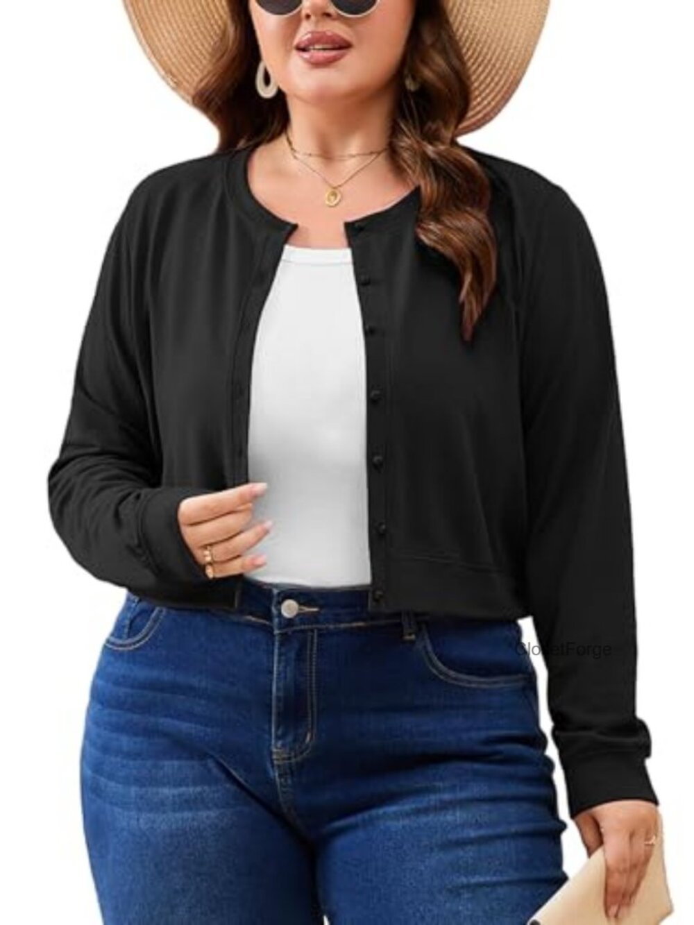 Plus Size Cropped Cardigan Women Lightweight Knit Button Front Casual 1X-5X